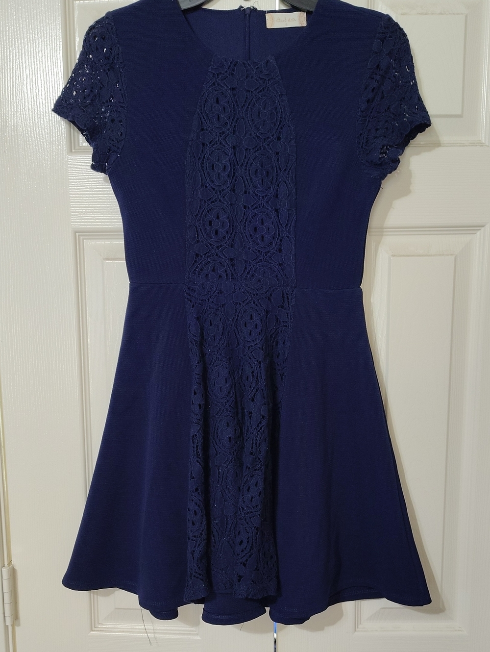 Altar'd State Navy Lace Panel Fit-and-Flare Dress
